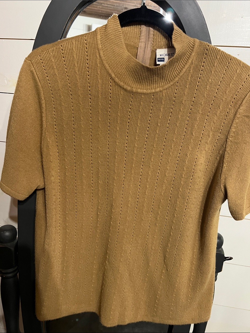 Koret Petite Short-Sleeve mock neck Sweater in Camel